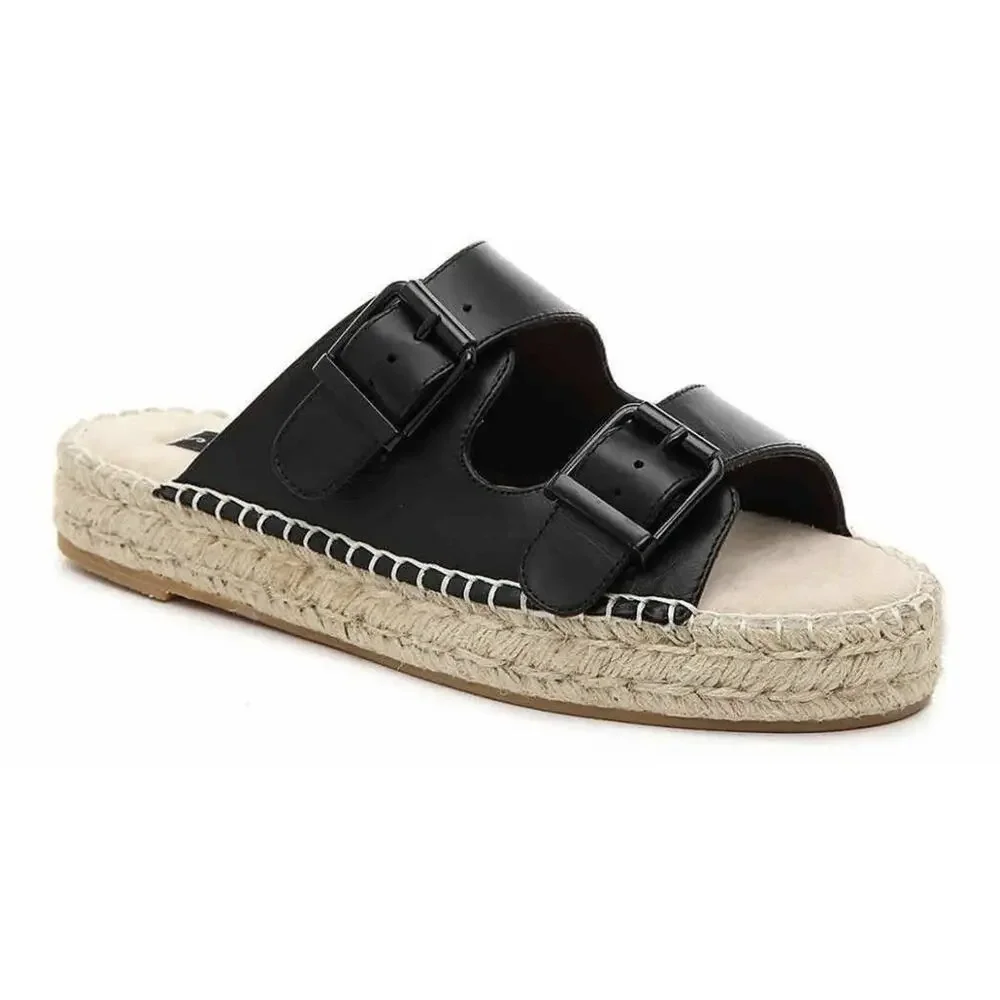 Steve Madden Black Lapis Espadrille Leather Platform Sandal Size 7 Boho Chic